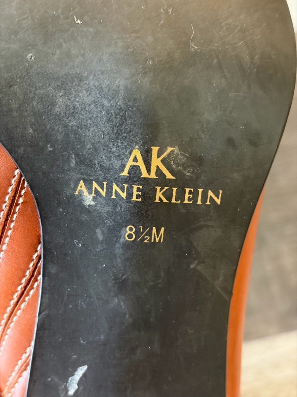 Anne Klein Leather Mule Heels Brown Square Toe Slip On Size 8.5 - Picture 5 of 8